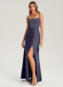 Azazie Lidia Jurken voor bruidsmeisjes Jurk van Stretch Satijn met Zeemeermin Zijsplit Stormachtig image9