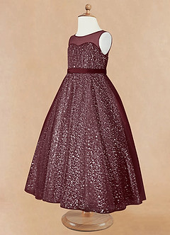 Azazie Siwa Flower Girl Dresses Cabernet A-Line Beaded Tulle Dress image6