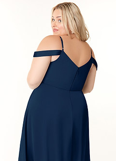 Azazie Ocean Bridesmaid Dresses Dark Navy A-Line V-Neck Pleated Stretch Satin Dress image11