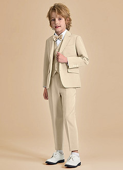 front Oliver Boys Tan 5-Piece Suit With Bow Tie