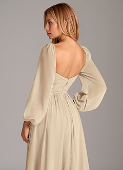 Azazie Alia Bridesmaid Dresses Champagne A-Line Long Sleeve Chiffon Dress image2