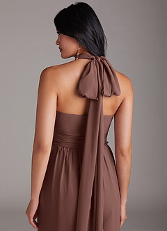 Azazie Lamara Bridesmaid Dresses Espresso Off the Shoulder Chiffon Convertible Jumpsuit image9