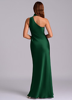 Azazie Seona Robes de demoiselle d'honneur Robe Sirène en Satin extensible Une épaule Vert Foncé image4