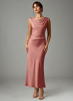 Azazie Kieryn Bridesmaid Dresses Rosette Mermaid Pleated Stretch Satin Dress image1