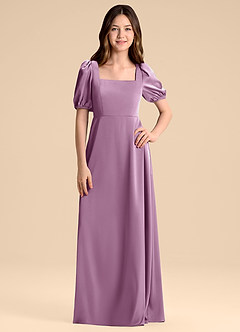 Azazie Briar Junior Vestido de Glicinia de Satén Elástico de Corte en A con Lazo image3