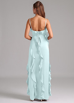 Azazie Malia Robes de demoiselle d'honneur Robe Trapèze en Satin extensible Fente Latérale Verre De Mer image6