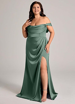 Azazie Johana Vestidos de damas de honor Vestido de Eucalipto de Satén Elástico de Corte Sirena Convertible con Vestidos sin tirantes image10