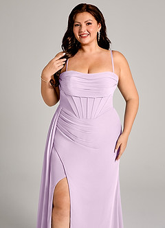 Azazie Amyra Vestidos de damas de honor Vestido de Lila Esmerilada de Gasa de Corte Recto Convertible con Vestidos sin tirantes image11