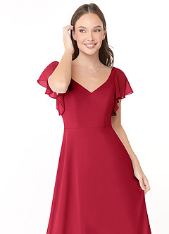 Azazie Syenna Bridesmaid Dresses Scarlet A-Line Ruched Chiffon Dress image5