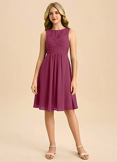 Azazie Skyla Junior Linia A Pofałdowany Szyfon Mini Młodsza druhna Sukienka image3