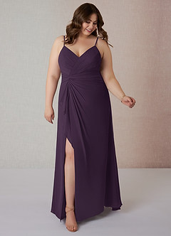 Azazie Emerald Bridesmaid Dresses Plum A-Line Ruffled Chiffon Dress image7