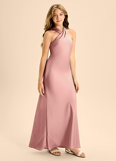 Azazie Doretta Junior Vestido de Rosetón de Satén Elástico de Corte En A con Plisado image6