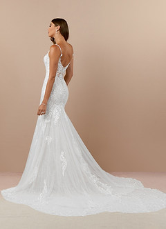 Azazie Camlynn Wedding Dresses Diamond White Mermaid V-Neck Sequins Tulle Dress image4