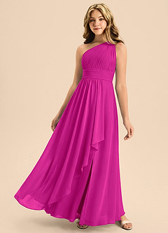 Azazie Skye Junior Vestido de Fucsia de Gasa de Corte en A con Plisado image1