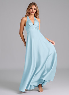 Azazie Tessie Bridesmaid Dresses Sky Blue A-Line Pleated Stretch Satin Dress image3