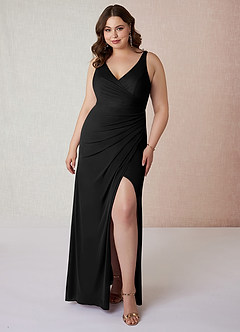 Azazie Leandra Bridesmaid Dresses Black Mermaid V-Neck Pleated Mesh Dress image8