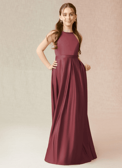 Azazie Arianthe Junior Vestido de Merlot de Satén Elástico de Corte En A con Con bolsillos image4
