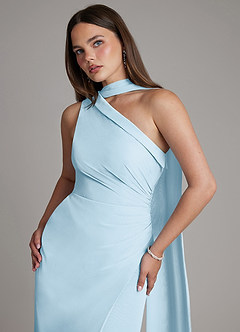 Azazie Zhanna Robes de demoiselle d'honneur Robe Sirène en Mousseline de soie Une épaule Bleu Ciel image3