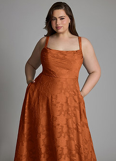Azazie Shaude Bridesmaid Dresses Burnt Orange A-Line Pleated Floral Burnout Dress image10