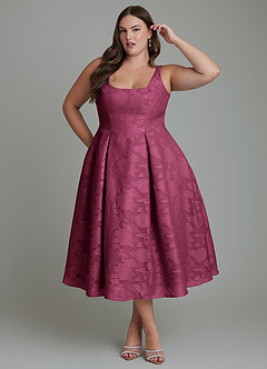Azazie Amalie Bridesmaid Dresses Mulberry A-Line Pleated Floral Burnout Dress image9