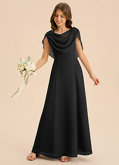 Azazie Lambie Junior Vestido de Negro de Gasa de Corte en A con Plisado image6