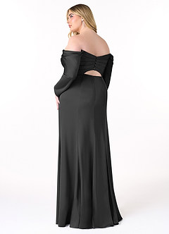 Azazie Hallie Bridesmaid Dresses Black Sheath Off-The-Shoulder Long Sleeve Stretch Satin Convertible Dress image10