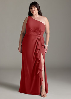Azazie Liza Bridesmaid Dresses Rust Mermaid One Shoulder Chiffon Dress image6