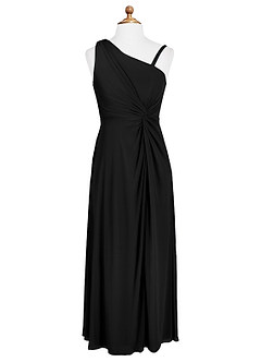Azazie Brooke Junior Abito A-Line in Maglia Plissettato Nero image5