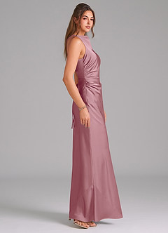 Azazie Evadne Bridesmaid Dresses Vintage Mauve A-Line Pleated Stretch Satin Dress image4
