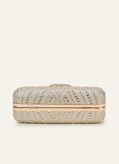 front Crystal Embellished Clutch Bag with Dual Detachable Chain Straps
