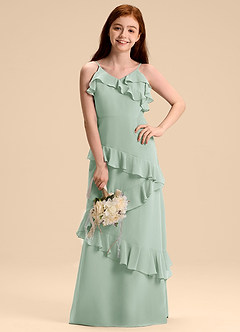Azazie Evara Junior Agave A-Line Chiffon Dress image1