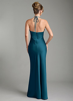 Azazie Camille Bridesmaid Dresses Ink Blue Sheath Side Slit Stretch Satin Dress image5