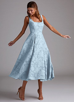 Azazie Amalie Brautjungfernkleider A-Linie Plissee Blumen-Burnout Kleid Himmelblau image3