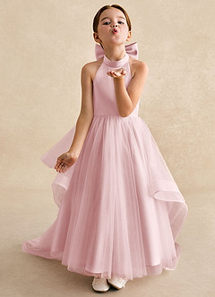 Azazie Bev Flower Girl Dresses Powder Pink A-Line Convertible Tulle Dress image4
