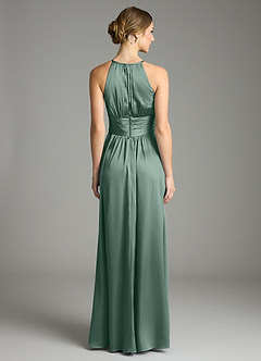 Azazie Bonnie Bridesmaid Dresses Eucalyptus A-Line Pleated Stretch Satin Dress image5