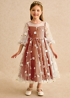 Azazie Elowen Robe Demoiselle D'honneur Fillette Robe Trapèze en Dentelle Encolure en Forme de Cœur Paprika image3