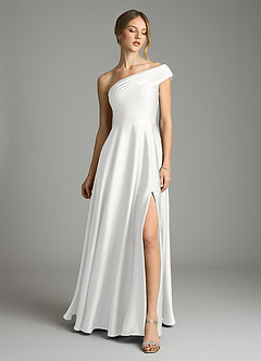 Azazie Melanie Rochii de domnișoară de onoare Linie A De pe umăr Satin elastic Lungime până la podea Rochie image3