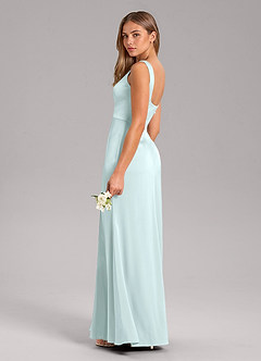 Azazie Frostine Bridesmaid Dresses Sea Glass A-Line Bow Stretch Satin Dress image7