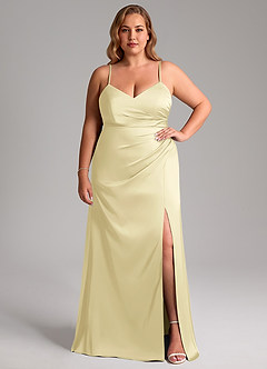 Azazie Azuree Bridesmaid Dresses Lemon Sorbet A-Line Pleated Stretch Satin Dress image11