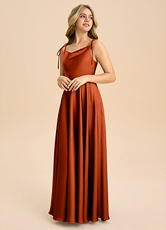 Azazie Popsy Junior Paprika A-Line Bow Stretch Satin Dress image4