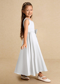 Azazie Lindy Flower Girl Dresses White A-Line Pleated Matte Satin Dress image5