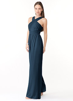 Azazie Berdie Abiti da Damigella Tuta in Chiffon con Scollo Halter Marino Scuro image3