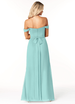 Azazie Joretta Bridesmaid Dresses Aqua A-Line Sweetheart Neckline Chiffon Convertible Dress image2
