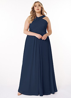 Azazie Kaleigh Bridesmaid Dresses Dark Navy A-Line Pleated Chiffon Dress image7
