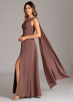 Azazie Tella Bridesmaid Dresses Espresso A-Line One Shoulder Chiffon Dress image1