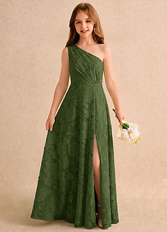 Azazie Pudles Girls Formal Flower Girl Klänningar Klänning A-linje i Blommig Utbrändhet One-shoulder image1