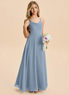 Azazie Gia Junior Vestido de Azul Polvoriento de Gasa de Corte en A con Plisado image5