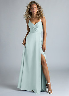 Azazie Davis Bridesmaid Dresses Mist A-Line Pleated Stretch Satin Dress image2