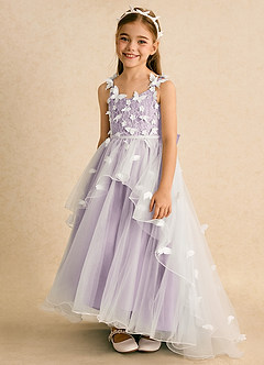 Azazie Darlina Flower Girl Dresses Ivory Frosted Lilac Ball-Gown Lace Tulle Dress image6