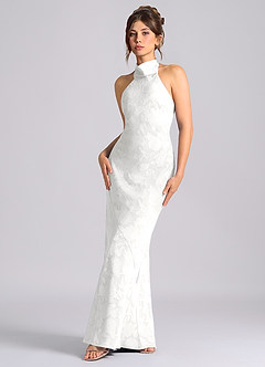 Azazie Velli Vestidos de damas de honor Vestido de Blanco de Devorado Floral de Corte Sirena con Cuello Alto image1
